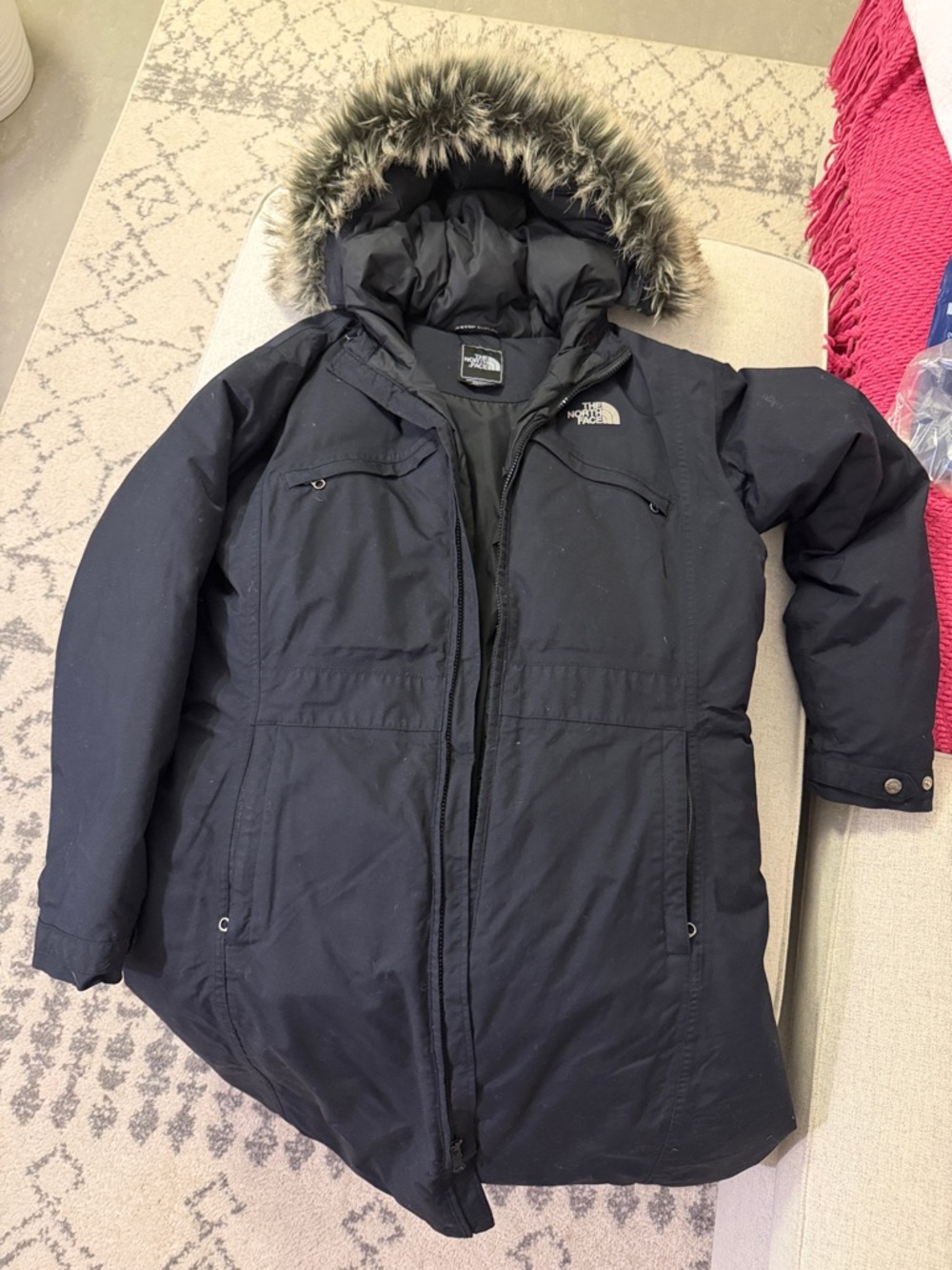 The North Face HyVent Black Down Hooded Parka with Faux-Fur Trim